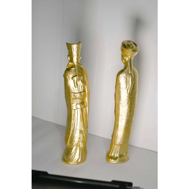 Vintage Chinese King and Queen Immortal Figurines in Gold - a Pair For Sale In Chicago - Image 6 of 10