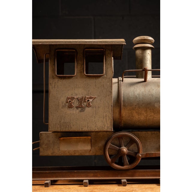 Metal Early 20th Century Galvanized Steel Steam Locomotive Model on Track For Sale - Image 7 of 11