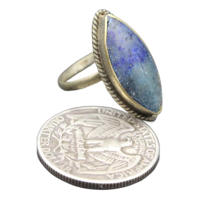 Vintage Afghan Marquise Lapis Lazulli Silver Ring (Size 7.5) For Sale