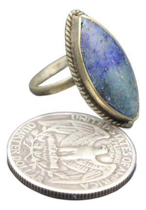 Vintage Afghan Marquise Lapis Lazulli Silver Ring (Size 7.5)