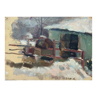 1960s Winter Landscape Painting, Antique Impressionism Oil, Ukrainian Art For Sale