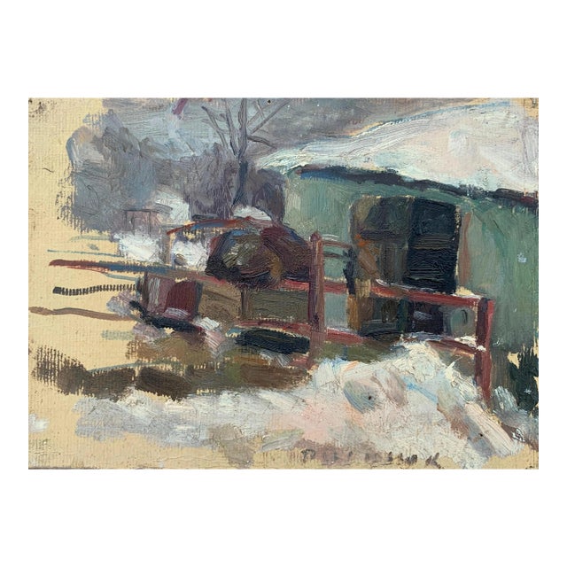 1960s Winter Landscape Painting, Antique Impressionism Oil, Ukrainian Art For Sale