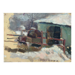 1960s Winter Landscape Painting, Antique Impressionism Oil, Ukrainian Art