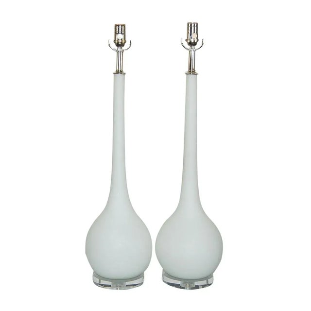 Vintage Murano Glass Long Neck Table Lamps in White Satin For Sale - Image 9 of 9