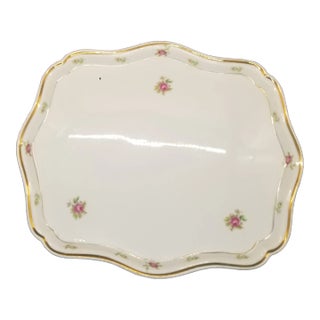 Irice Porcelain Handpainted Rosebud Pattern Vanity DresserTray Gold Trim 12x10 For Sale