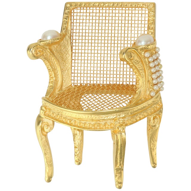 Large Karl Lagerfeld Gilt Gold 3 D Chair Brooch With Pearls