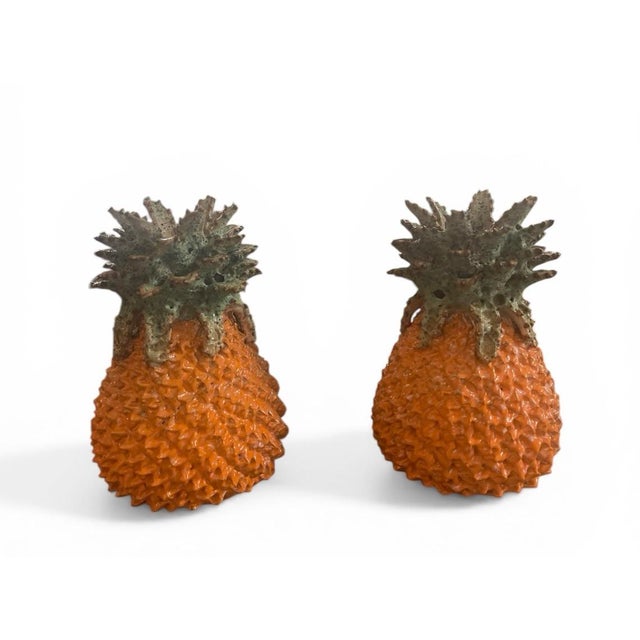 2000 - 2009 Pair of Vintage Italian Mid-Century Ceramic Pineapple Candleholders For Sale - Image 5 of 9
