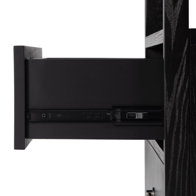 Black Lark 28 in. W Rectangular Wood 2 Drawer Wide Nightstand with Open Shelf, Washed Black For Sale - Image 8 of 11