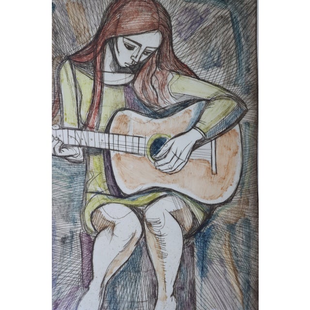Mid 20th Century Mid Century Signed Guitar Etching For Sale - Image 5 of 8