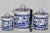 Chinoiserie Early 20th Century Transferware Blue Willow 3 Piece Canister Set Blue White Ceramic Canisters For Sale - Image 3 of 9