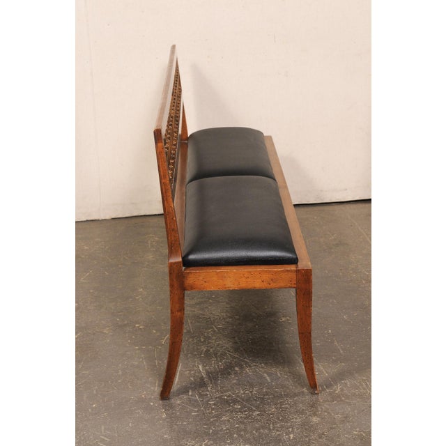 Wood Mid 20th Century Yale Burge Spindle-Back Bench W/ Black Seat For Sale - Image 7 of 13