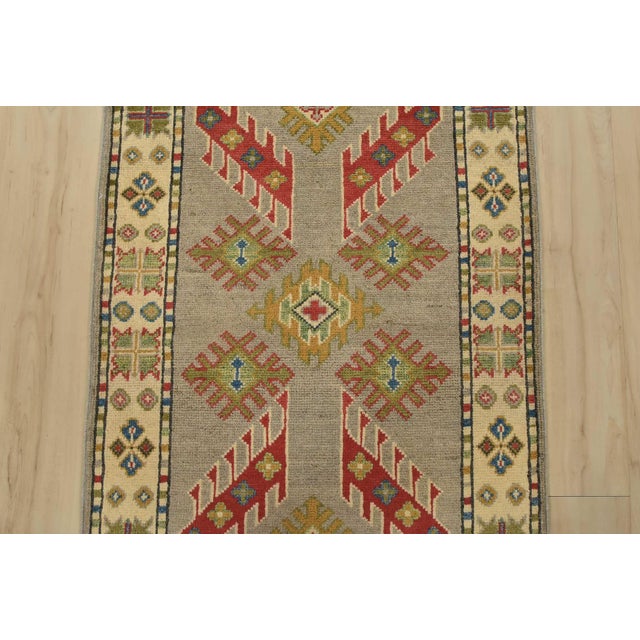 2020s Kazak Runner 2’1” X 5’11” Gray Wool Tribal Hand-Knotted Oriental Rug For Sale - Image 5 of 12