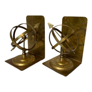 Traditional Brass Armillary Sphere Bookends - a Pair For Sale