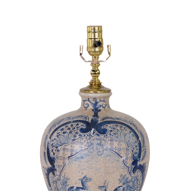 White Vintage Hand-Painted Blue and White Vase Table Lamp For Sale - Image 8 of 9