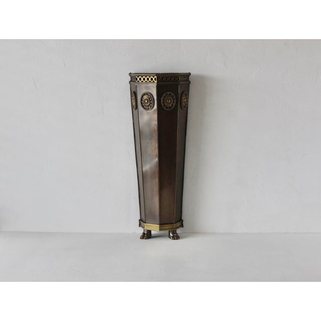 Mid 20th Century Slim Brass Wall Umbrella Stand Cane Holder Decorative Medallions Paw Footed Details For Sale - Image 16 of 16