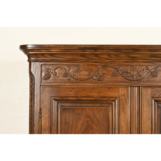 Brown Baker Furniture French Provincial Louis XV Carved Oak Armoire Dressers or Linen Presses, Pair For Sale - Image 8 of 18