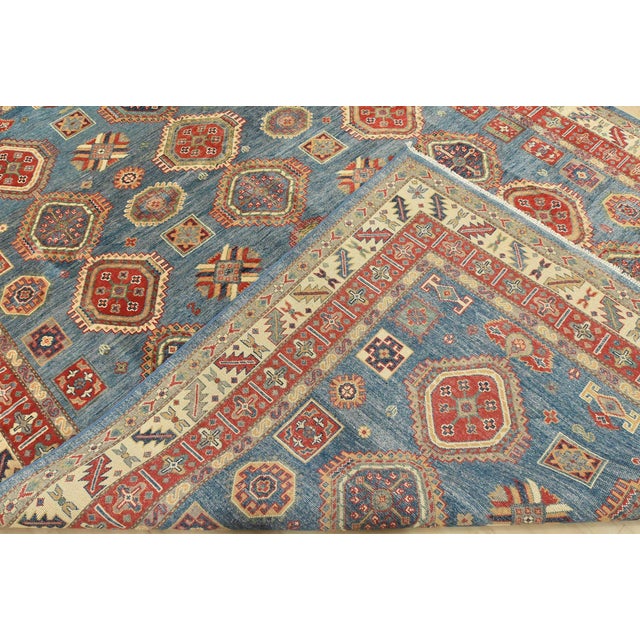 Kazak Rug 8’4” X 11’8” Blue Wool Tribal Hand-Knotted Oriental Carpet For Sale - Image 13 of 14