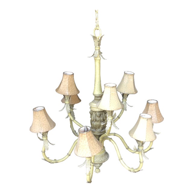 1970s Off White Large Monkey Chandelier With Printed Shades For Sale