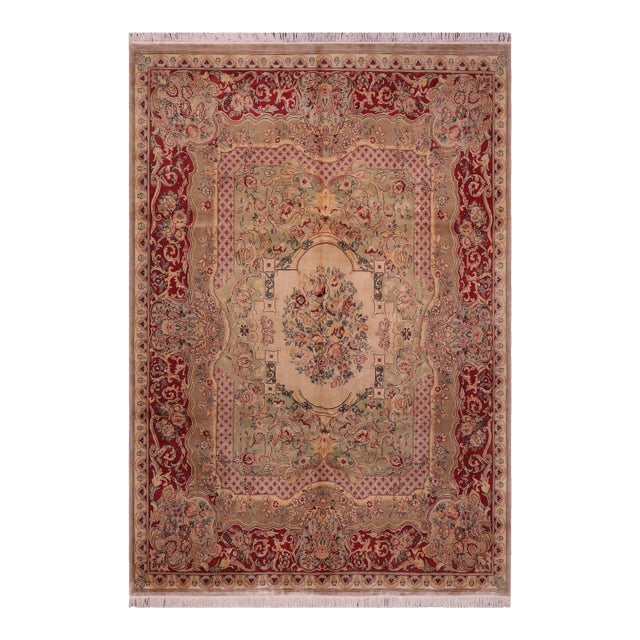 Shabby Chic Pak-Persian Green/Lt.red Wool Rug - 8'0'' X 10'3'' For Sale