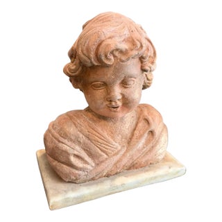 1930s Mixed Stone Sicilian Sculpture of a Putto on a Marble Base For Sale