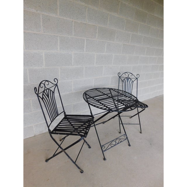 Late 20th Century Vintage French Style Wrought Iron Outdoor Dining Bistro 3 Piece Set "A" For Sale - Image 5 of 14