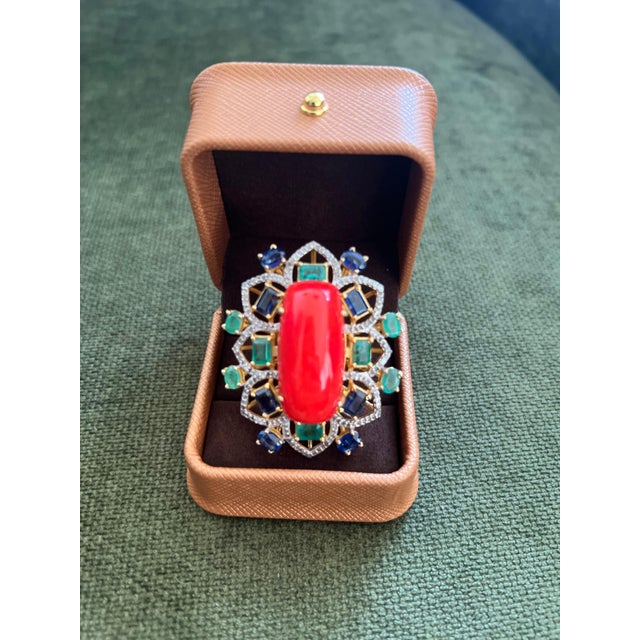 Bochic "Orient" Vintage Diamond, Emeralds, Sapphire & Opal Ring Set 18K Gold & silver For Sale - Image 18 of 18