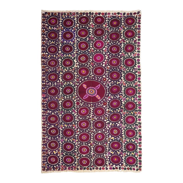 1920s Vintage Uzbek Khojent Province Silk Textile Embroidery Tapestry For Sale