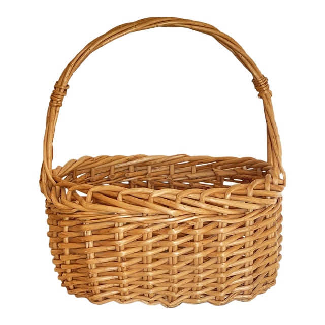 Large Vintage Handwoven Rattan Easter Basket For Sale