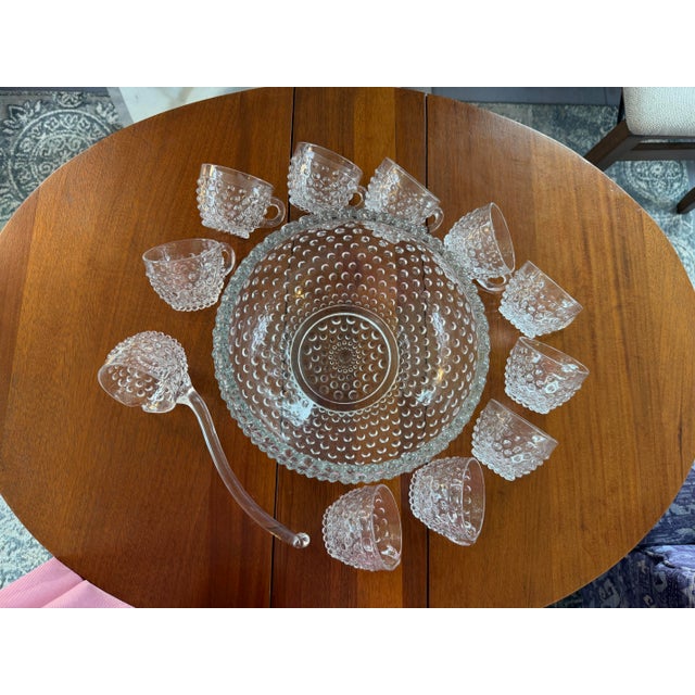 Duncan &Millet Hobnail Punch Bowl with glass ladle and 10 cups. The cutest Punch Bowl with 10 cups and gorgeous matching...