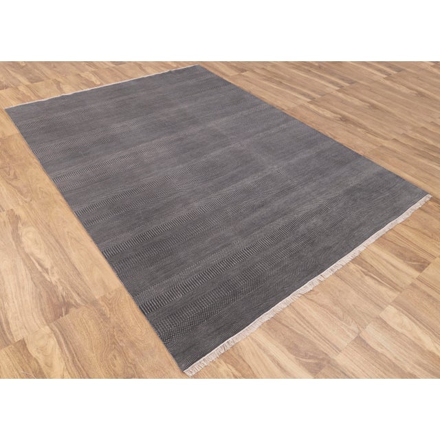 Dark Gray 9' x 12' Savannah Hand Knotted Modern Dark Grey Wool & Silk Rug For Sale - Image 8 of 18
