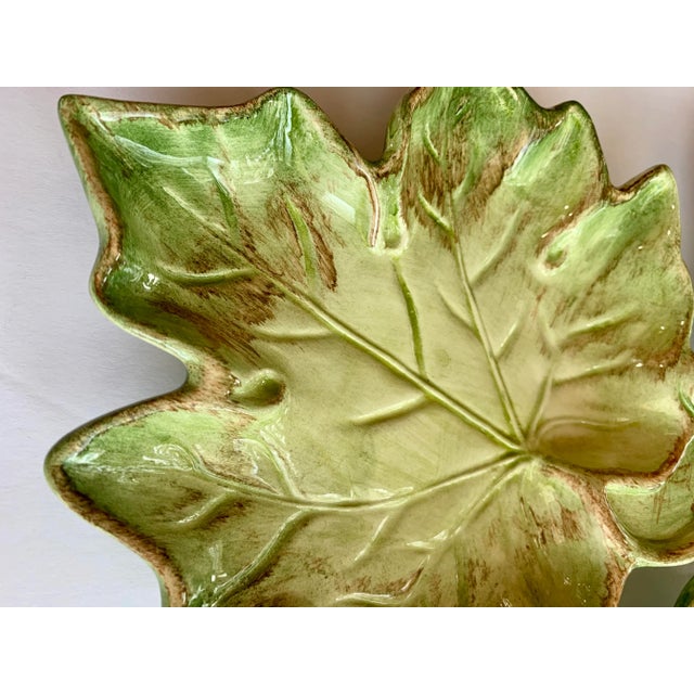 Shabby Chic Vintage Portuguese Faiancas Neto & Gomes Hand-Painted Majolica Leaf Canapé Plates- Set of 3 For Sale - Image 3 of 12