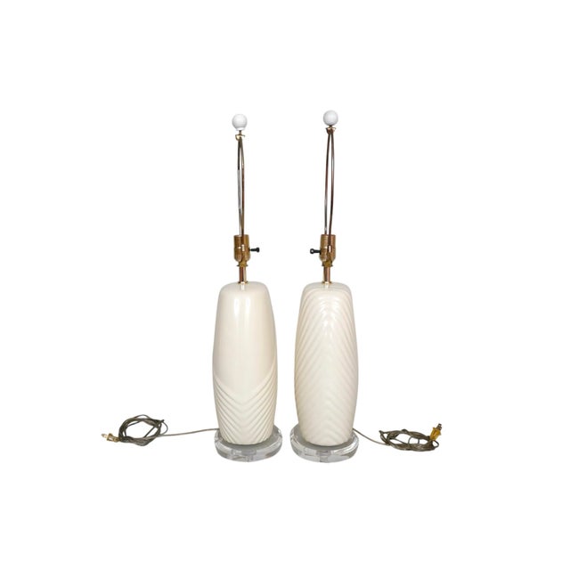 Mid-Century Modern 1960’s Ceramic and Lucite Table Lamps - A Pair For Sale - Image 3 of 8