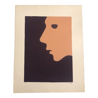 Purple & Peach Figurative Profile Minimalist Hand-Painted Serigraph 4/38 by Geoffrey Graham For Sale
