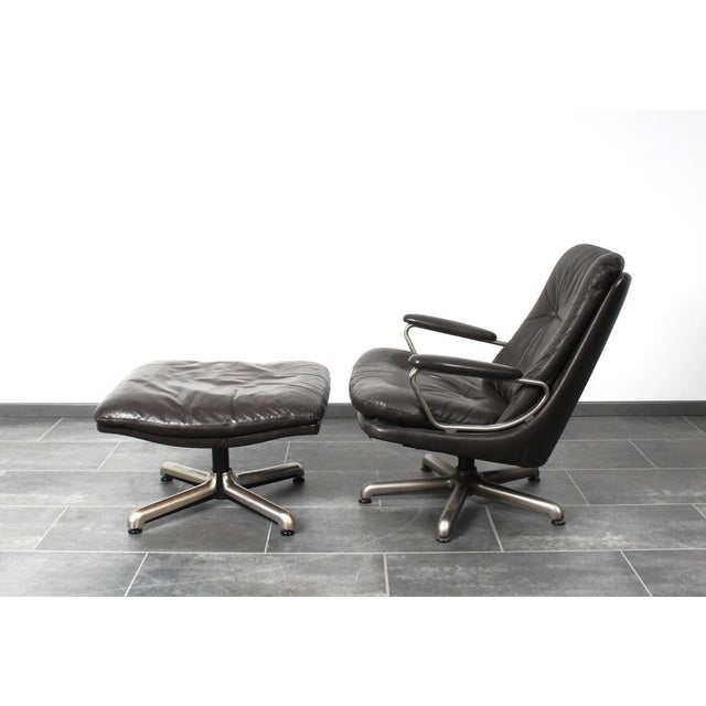 Mid-Century Modern Set of Brown Leather Lounge Chair with Matching Stool by André Vandenbeuck for Strässle, 1960s For Sale - Image 3 of 18