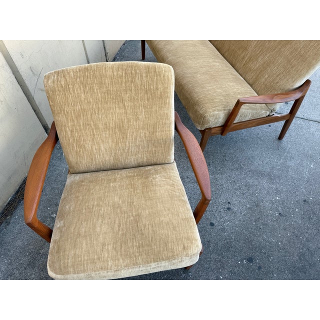 Mid-Century Modern Rare Vintage Danish Modern Teak Sofa and Chair Set by Edvard and Tove Kindt-Larsen For Sale - Image 3 of 8