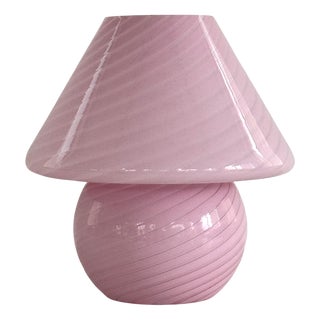 Large Vintage Mushroom Table Lamp in Pink Swirl Glass, 1970s For Sale