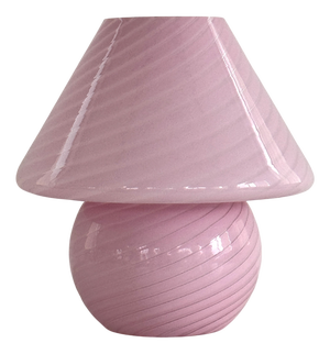 Large Vintage Mushroom Table Lamp in Pink Swirl Glass, 1970s