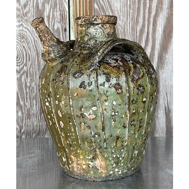 Vintage Boho Patinated Matte Glazed Ceramic Urn For Sale In West Palm - Image 6 of 7