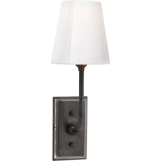 Modern Thomas O'Brien for Visual Comfort Signature Hulton Sconce in Bronze with Crystal Backplate & White Glass Shade For Sale - Image 3 of 4