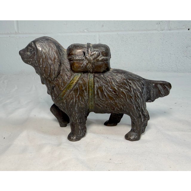 Figurative Antique Early 1900's Cast Iron St Bernard Dog Pack Still Coin Bank a.c. Williams For Sale - Image 3 of 9