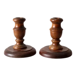 Vintage Wooden Candle Holders Pair
