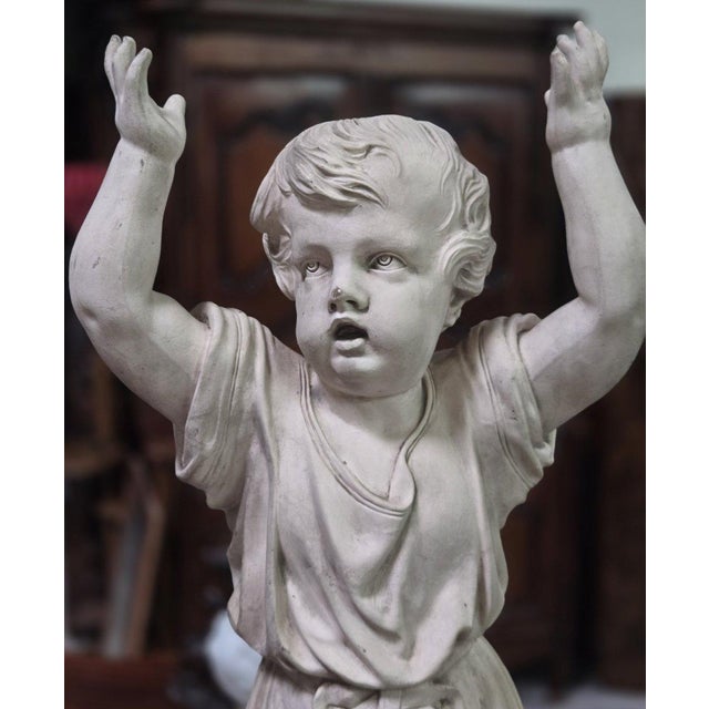 Sculpture Materials Putto with Raised Arms, 1800s, Plaster For Sale - Image 7 of 8