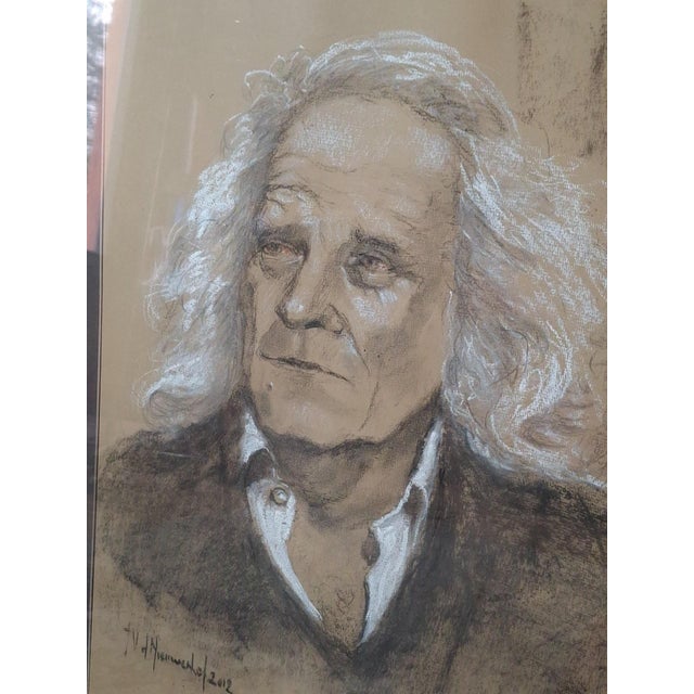V. D. Henneveld, Portrait of Leo Ferre, 1950s, Pastel & Charcoal on Paper, Framed For Sale - Image 4 of 7