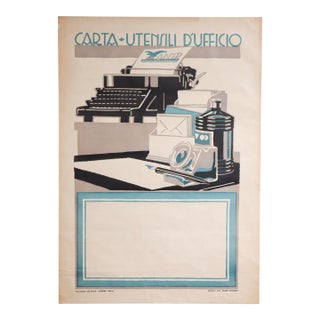 1930's Original Italian Advertisement Poster, Carta Utensili d'Ufficio (Office Utensils Paper), Alder For Sale