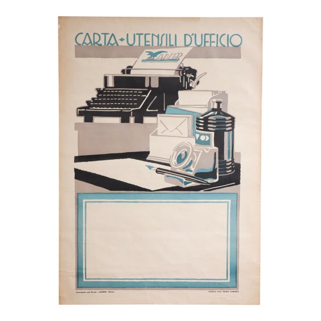 1930's Original Italian Advertisement Poster, Carta Utensili d'Ufficio (Office Utensils Paper), Alder For Sale