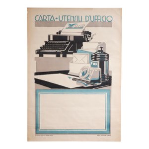 1930's Original Italian Advertisement Poster, Carta Utensili d'Ufficio (Office Utensils Paper), Alder