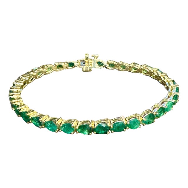 16 Ct Natural Pear Shape Emerald Cocktail Tennis Bracelet 14 Kt Yellow Gold 7" For Sale