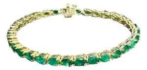 16 Ct Natural Pear Shape Emerald Cocktail Tennis Bracelet 14 Kt Yellow Gold 7"