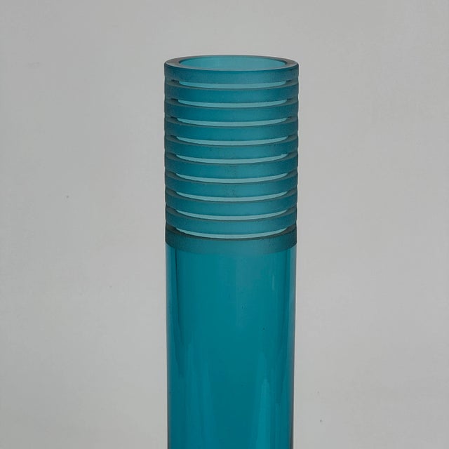 Modern Vintage Post Modern Towering Art Glass Vase in Aqua Blue Color For Sale - Image 3 of 7