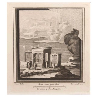 Francesco Cepparoli, Seascape with Monument and Figures, Etching, 18th Century For Sale